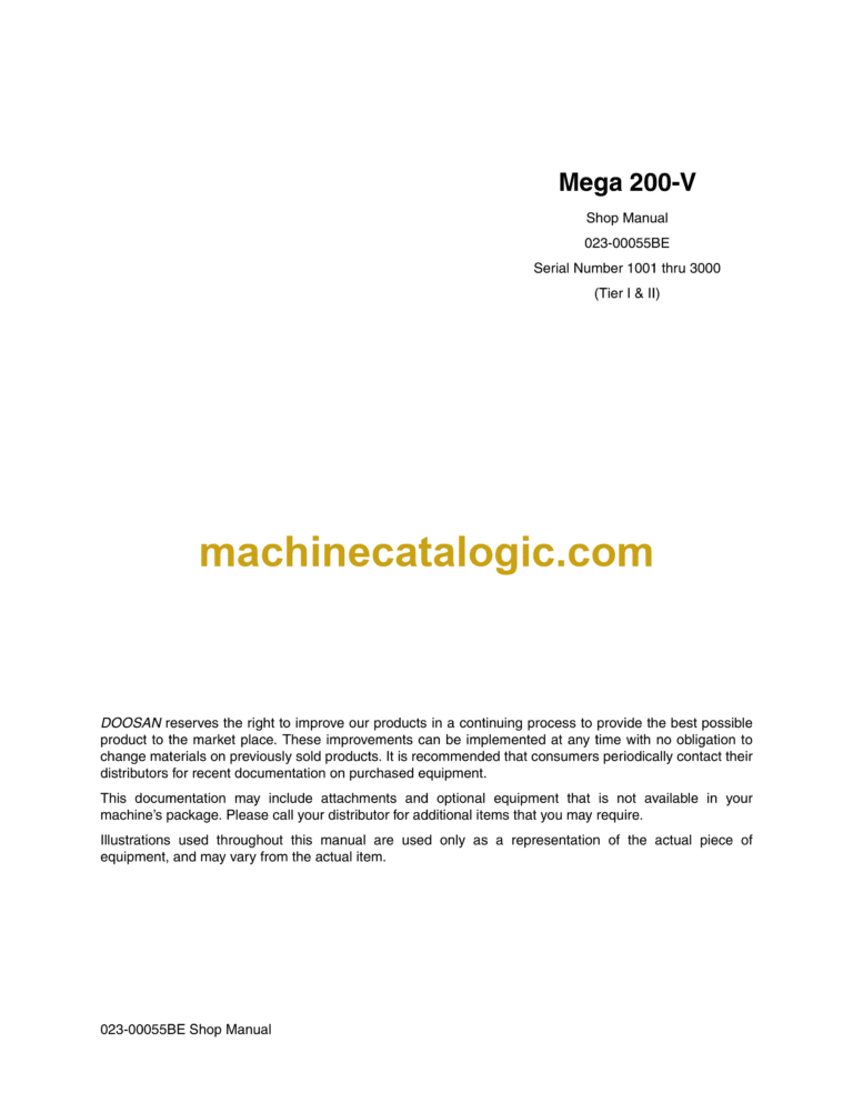 Doosan Mega 200-V Wheel Loader Shop Manual (Serial Number 1001 thru 3000)