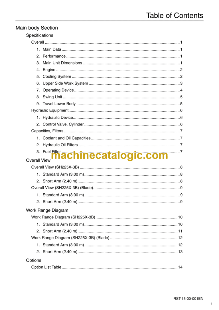 Sumitomo SH225X-3B Hydraulic Excavator Service Text (RST-15-00-001EN)