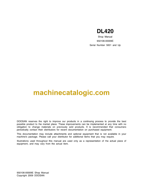 Doosan DL420 Wheel Loader Shop Manual (Serial Number 5001 and Up)