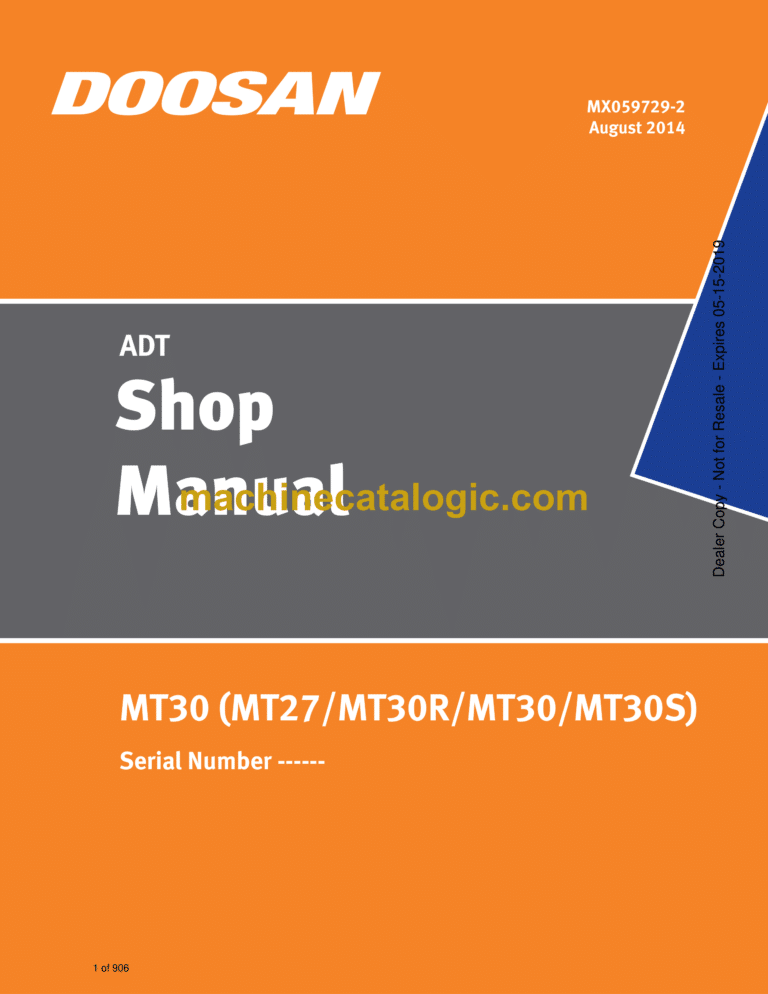 Doosan MT27, MT30R, MT30, MT30S Articulated Dump Truck Shop Manual (Serial Number ------)