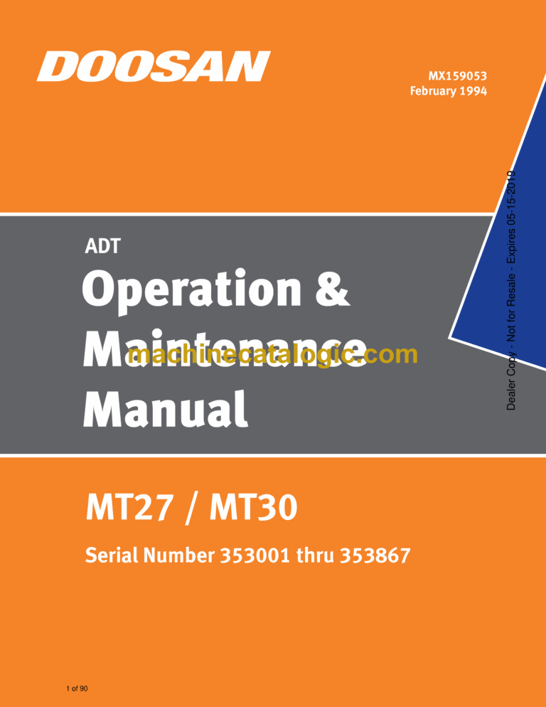 Doosan MT27, MT30 Articulated Dump Truck Operation and Maintenance Manual (Serial Number 353001 and Up)