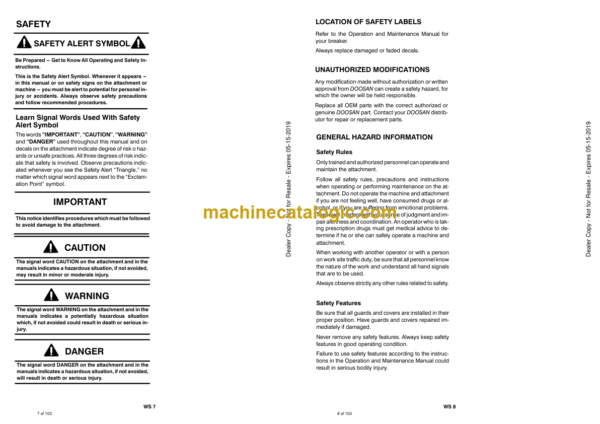 Doosan DXB130 Hydraulic Breaker Service Manual (Serial Number X130A50000 and Up) - Image 3