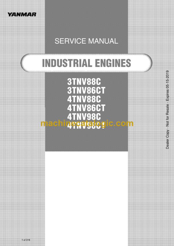 Yanmar 3TNV88C, 3TNV86CT, 4TNV88C, 4TNV86CT, 4TNV98C, 4TNV98CT Engines Shop Manual