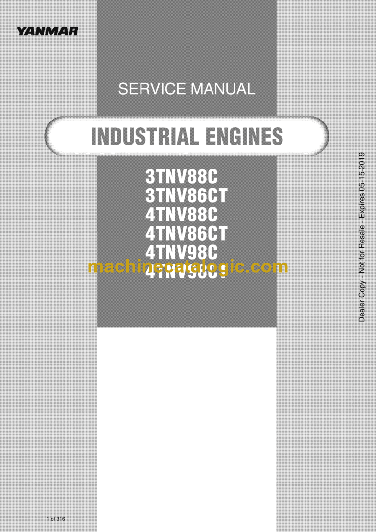 Yanmar 3TNV88C, 3TNV86CT, 4TNV88C, 4TNV86CT, 4TNV98C, 4TNV98CT Engines Shop Manual