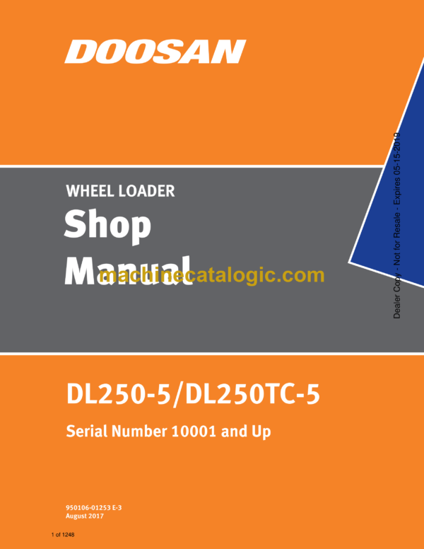Doosan DL250-5, DL250TC-5 Wheel Loader Shop Manual (Serial Number 10001 and Up)