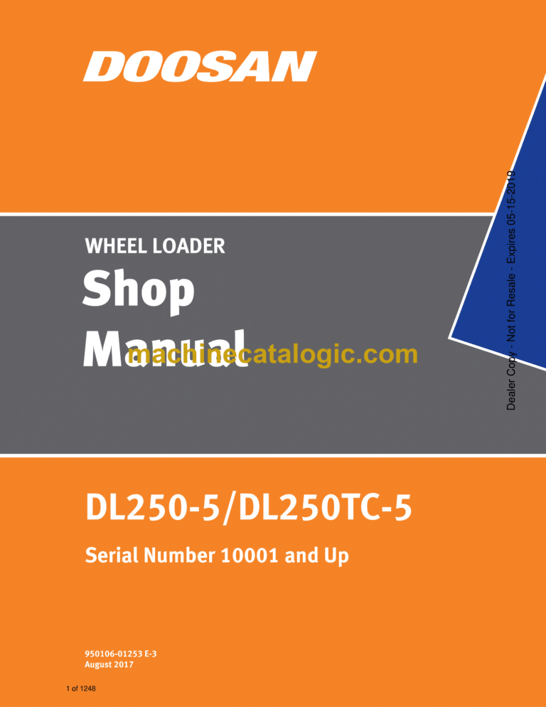 Doosan DL250-5, DL250TC-5 Wheel Loader Shop Manual (Serial Number 10001 and Up)