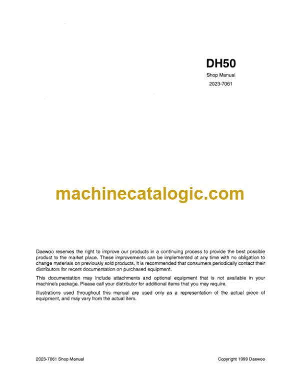 Daewoo DH50 Excavator Shop Manual (2023-7061)
