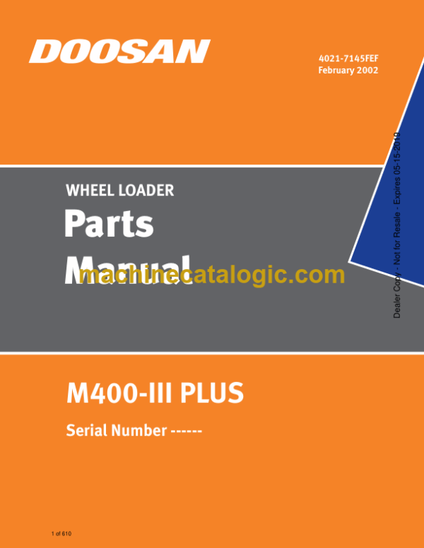 Doosan M400-III Wheel Loader Parts Manual