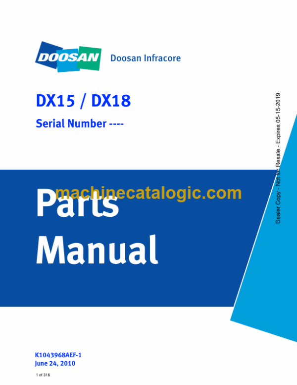 Doosan DX15 Excavator Parts Manual