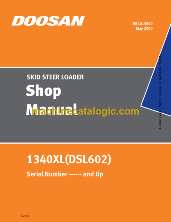 Doosan 1340XL (DSL602) Skid Steer Loader Shop Manual