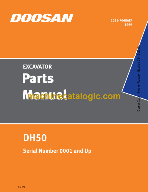 Doosan DH50 Excavator Parts Manual (Serial Number 0001 and UP)