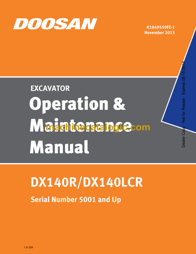 Doosan DX140R, DX140LCR Excavator Operation and Maintenance Manual (Serial Number 5001 and Up)