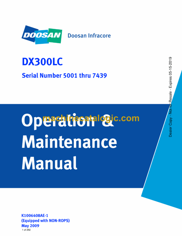 Doosan DX300LC Excavator Operation and Maintenance Manual (Serial Number 5001 thru 7439)