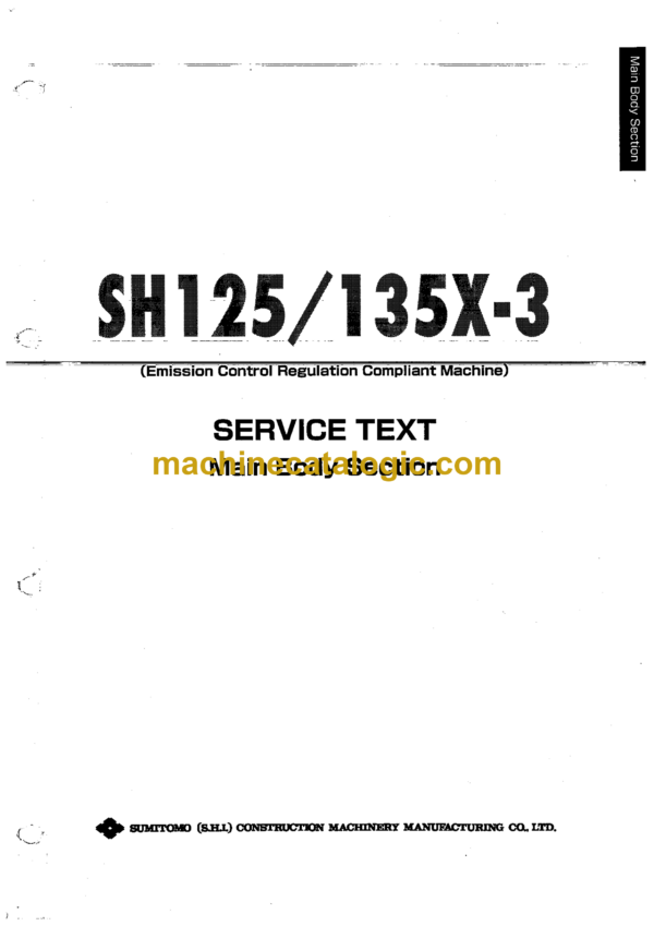 Sumitomo SH125X-3, SH135X-3 Hydraulic Excavator Service Text
