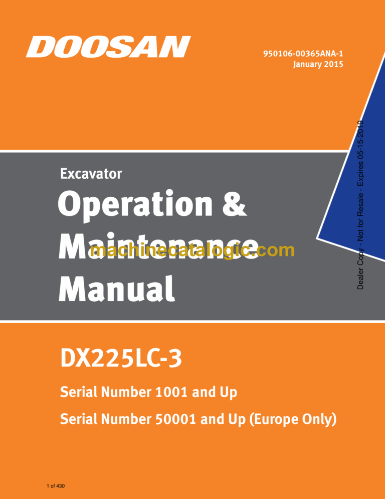 Doosan DX225LC-3 Excavator Operation and Maintenance Manual (Serial Number 1001 and Up)