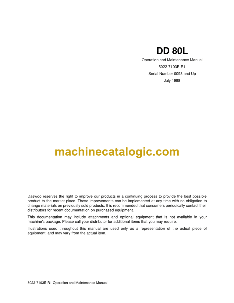 Doosan DD80L Crawler Dozer Operation and Maintenance Manual (Serial Number 0093 and Up)
