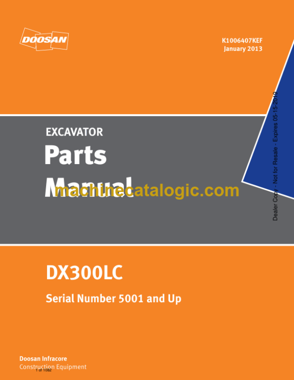 Doosan DX300LC Excavator Parts Manual (Serial Number 5001 and Up)