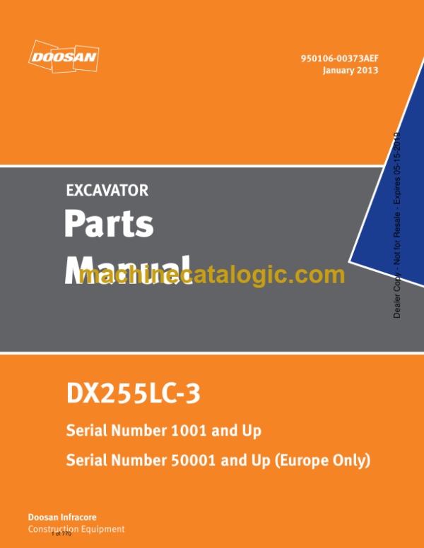 Doosan DX255LC-3 Excavator Parts Manual (Serial Number 1001 and Up)