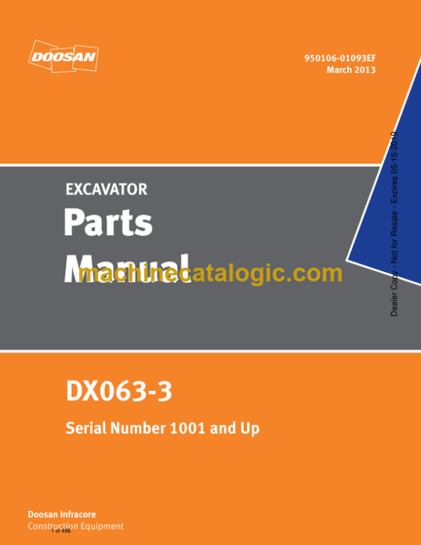 Doosan DX063-3 Excavator Parts Manual (Serial Number 1001 and Up)