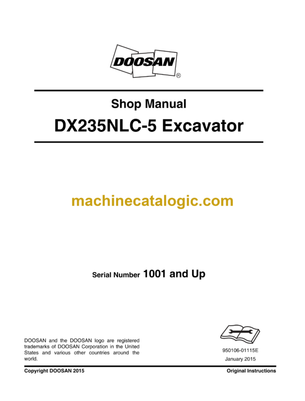 Doosan DX235NLC-5 Hydraulic Excavator Shop Manual (Serial Number 1001 and Up)