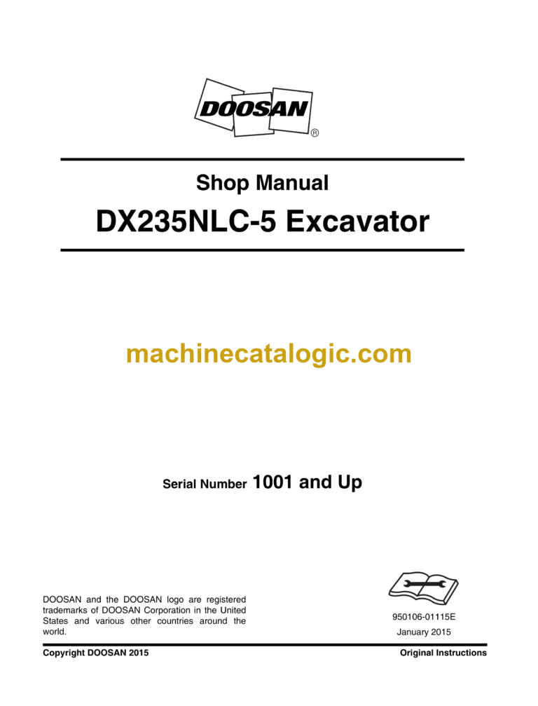 Doosan DX235NLC-5 Hydraulic Excavator Shop Manual (Serial Number 1001 and Up)