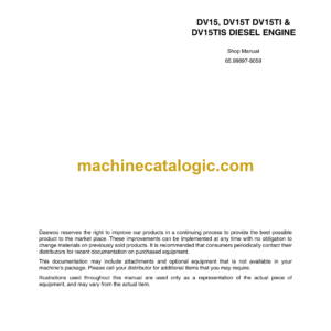 Doosan DV15, DV15T DV15TI & DV15TIS Diesel Engine Shop Manual (65.99897-8059)