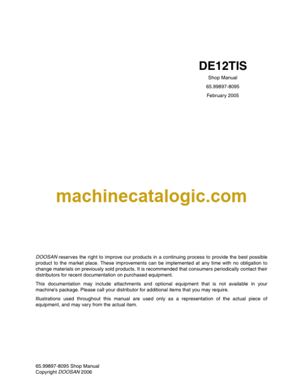 Doosan DE12TIS Shop Manual (65.99897-8095)