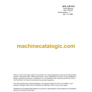 Daewoo Solar 015 Excavator Parts Manual