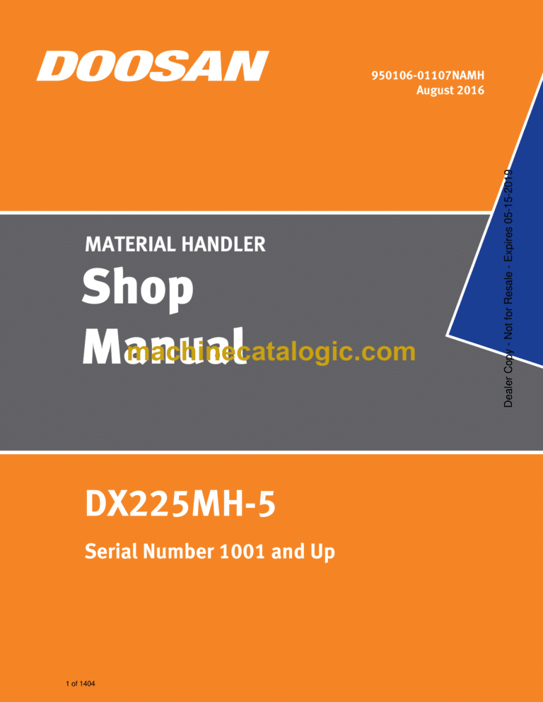 Doosan DX225MH-5 Material Handler Shop Manual (Serial Number 1001 and Up)