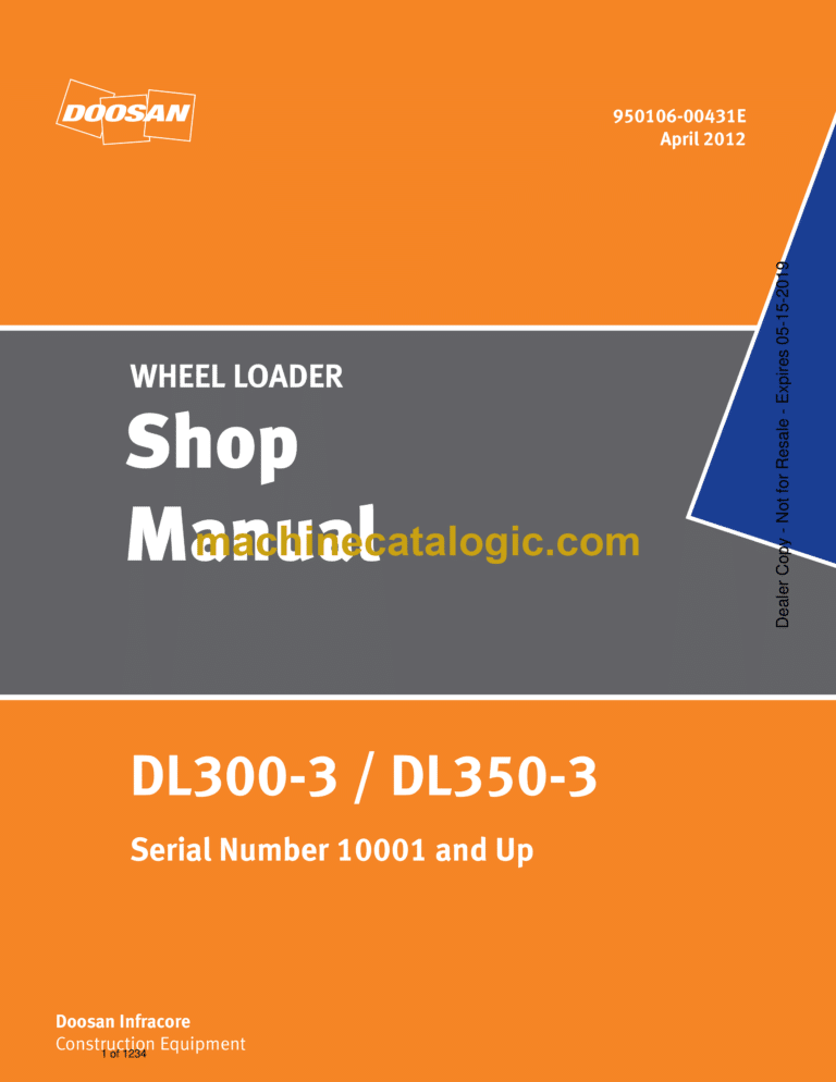 Doosan DL300-3, DL350-3 Wheel Loader Shop Manual (Serial Number 10001 and Up)