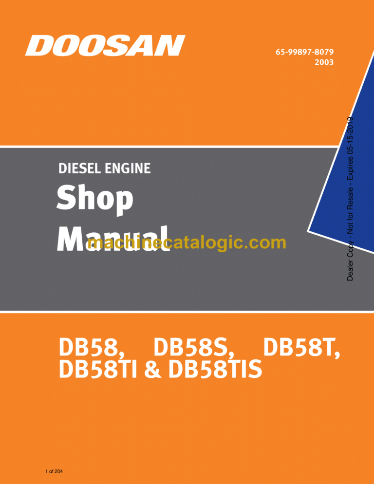 Doosan DB58, DB58S, DB58T, DB58TI, DB58TIS Diesel Engine Shop Manual