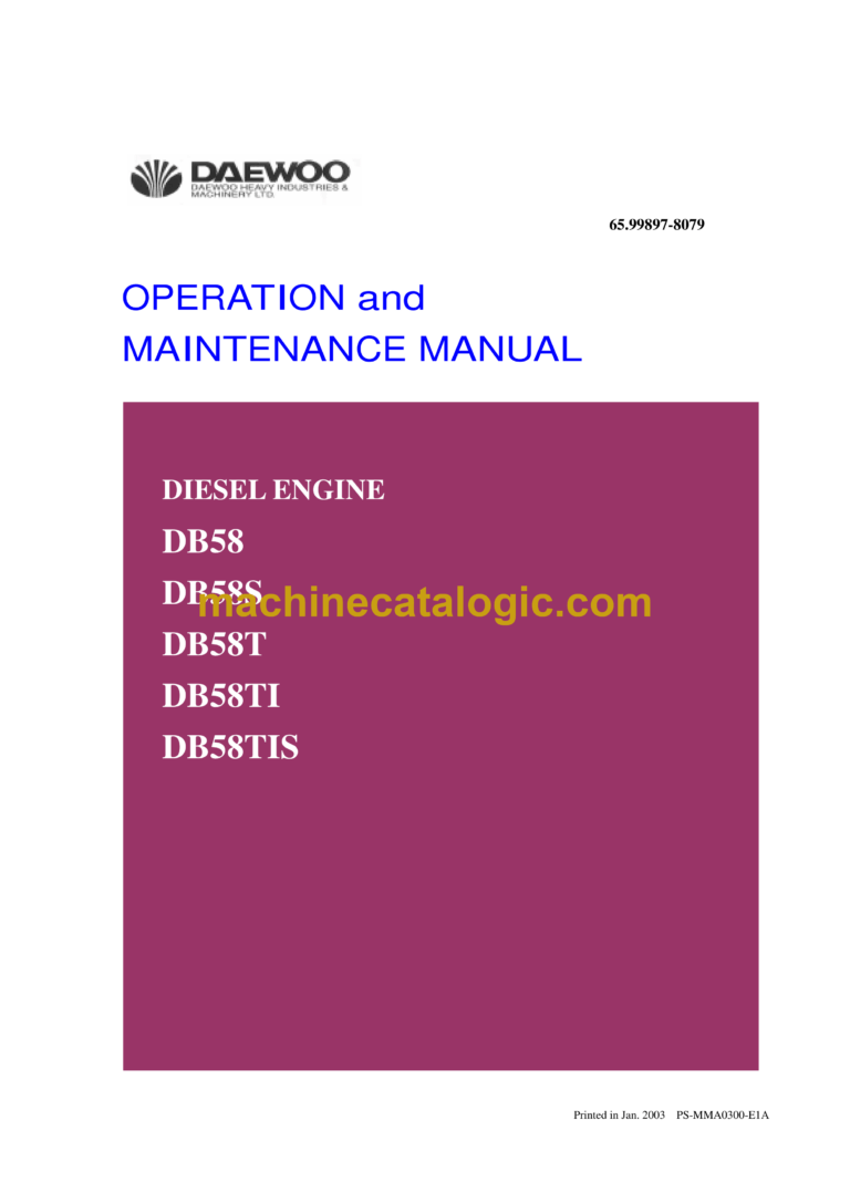 Daewoo DB58, DB58S, DB58, TDB58TI, DB58TIS Diesel Engine Operation and Maintenance Manual