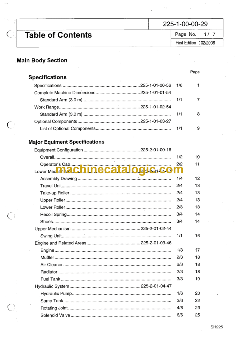 Sumitomo SH225X-3 Hydraulic Excavator Service Text