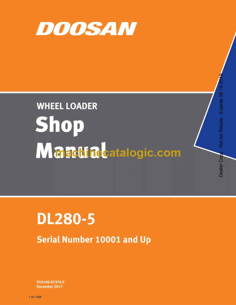 Doosan DL280-5 Wheel Loader Shop Manual (Serial Number 10001 and Up)