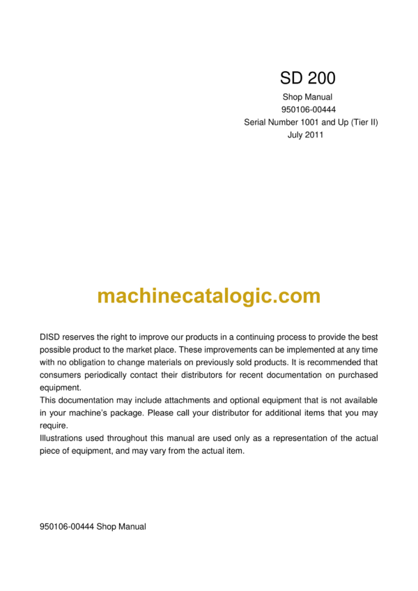 Doosan SD200 Wheel Loader Shop Manual (Serial Number 1001 and Up)
