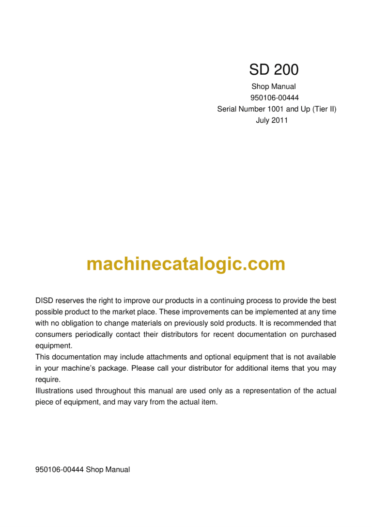 Doosan SD200 Wheel Loader Shop Manual (Serial Number 1001 and Up)