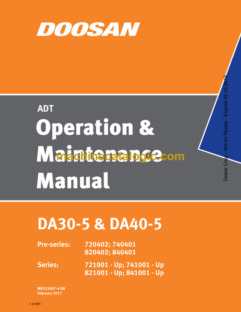 Doosan DA30-5, DA40-5 Articulated Dump Truck Operation and Maintenance Manual