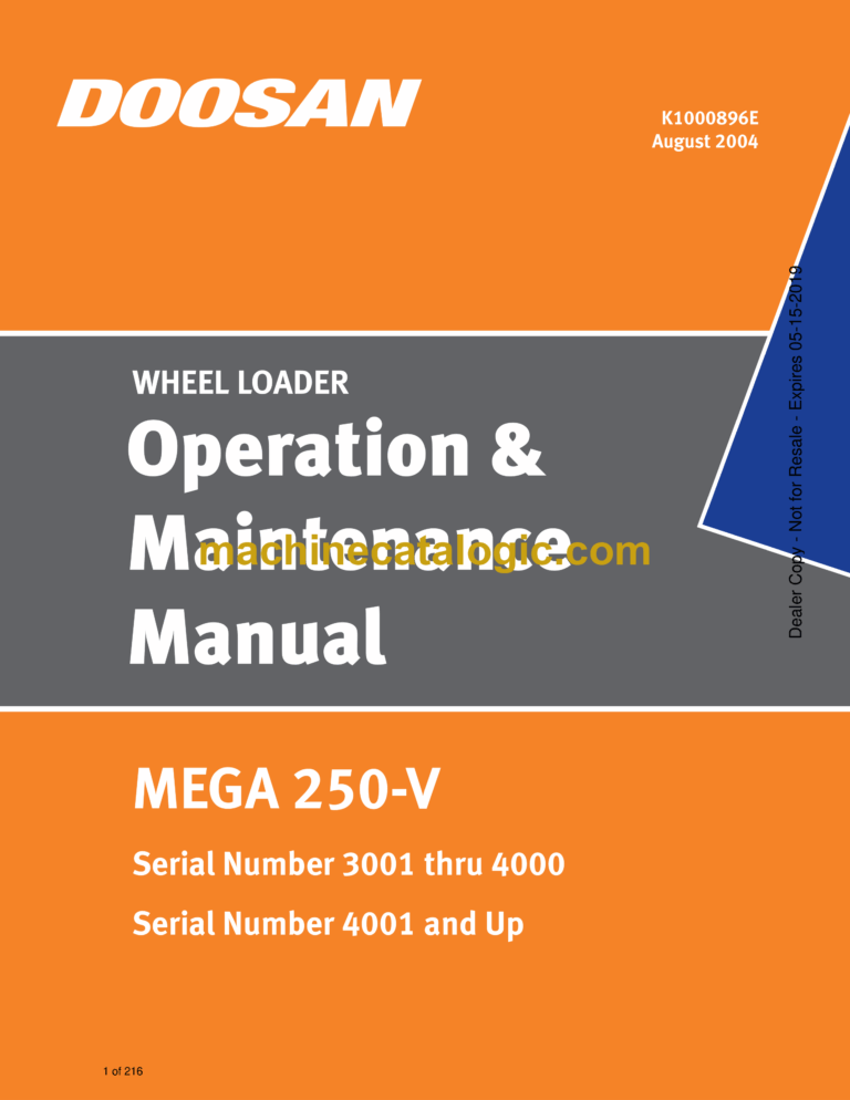 Doosan Mega 250-V Wheel Loader Operation and Maintenance Manual (Serial Number 3001 thru 4000)