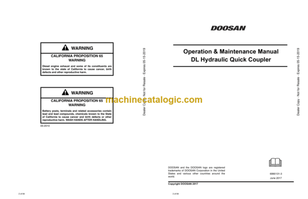 Doosan DL Hydraulic Quick Coupler Operation and Maintenance Manual - Image 3