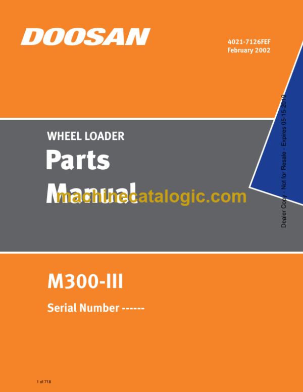 Doosan M300-3 Wheel Loader Parts Manual