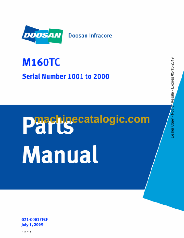 Doosan M160TC Wheel Loader Parts Manual (Serial Number 1001 to 2000)