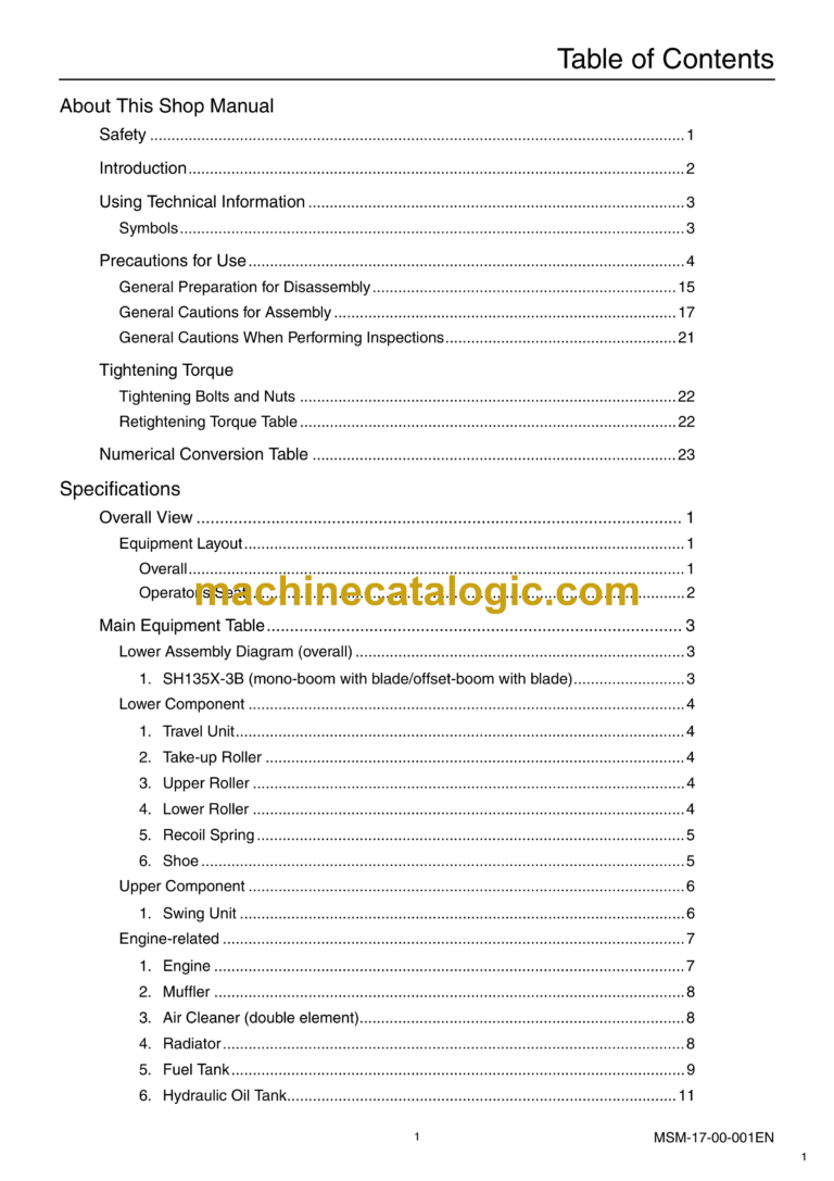 Sumitomo SH135X-3B Hydraulic Excavator Service Text & Troubleshooting Manual & Shop Manual