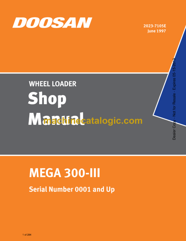 Doosan Mega 300-3 Wheel Loader Shop Manual (Serial Number 0001 and Up)