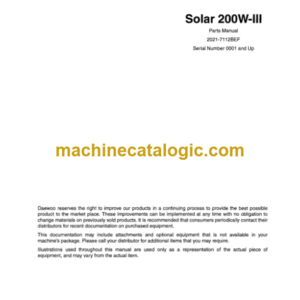 Doosan Solar 200W-3 Wheeled Excavator Parts Manual (Serial Number 0001 and Up)