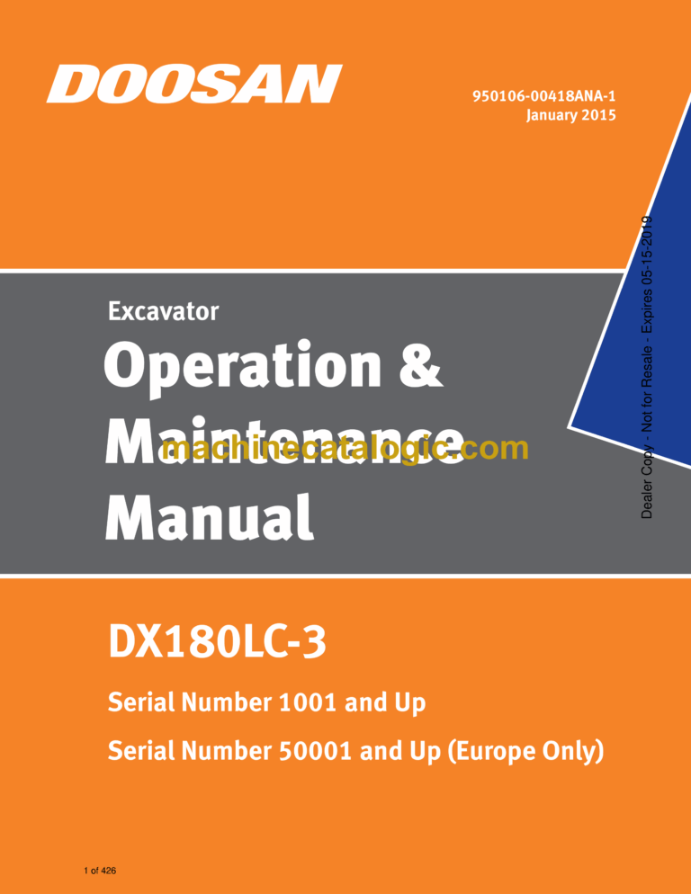 Doosan DX180LC-3 Excavator Operation and Maintenance Manual (Serial Number 1001 and Up)