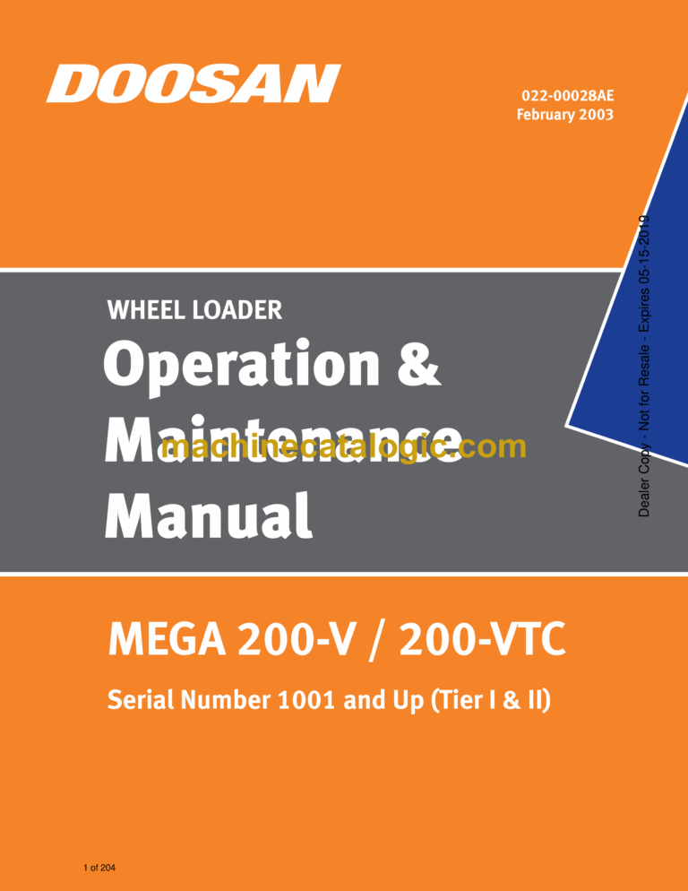 Doosan Mega 200-V Wheel Loader Operation and Maintenance Manual (Serial Number 1001 and Up Tier I and Tier II)