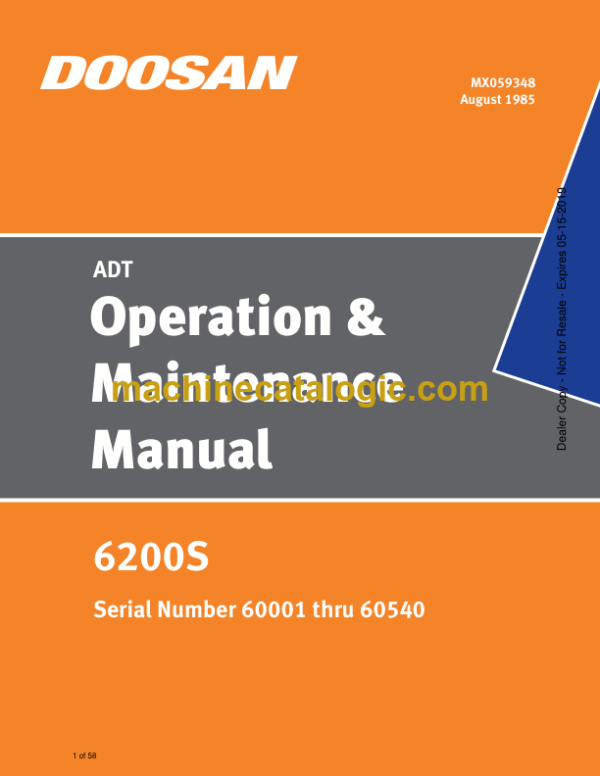Doosan 6200S Articulated Dump Truck Operation and Maintenance Manual (Serial Number 60001 and Up)