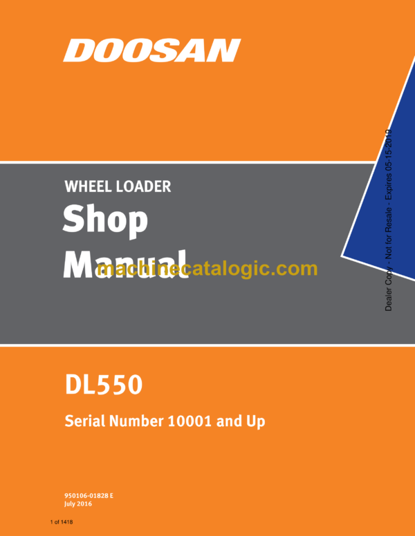Doosan DL550 Wheel Loader Shop Manual (Serial Number 10001 and Up)