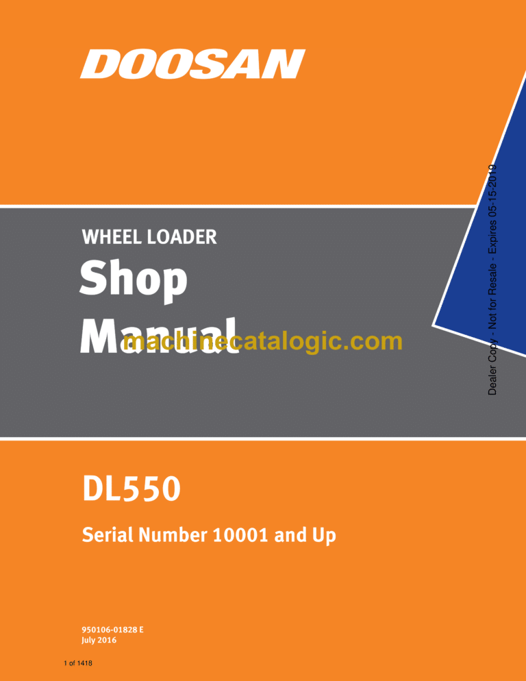Doosan DL550 Wheel Loader Shop Manual (Serial Number 10001 and Up)