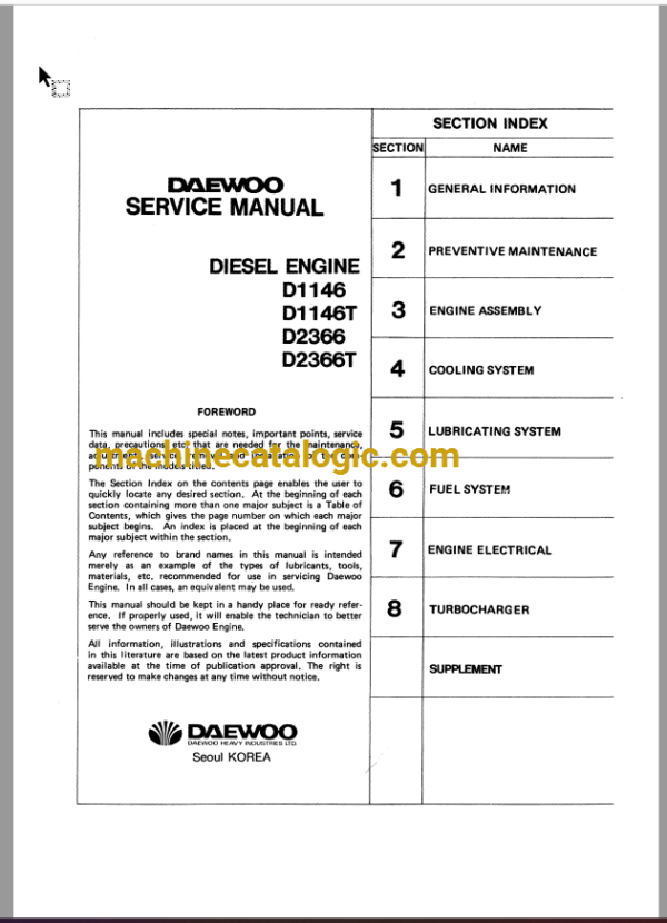 Doosan Daewoo D2366T Engine Service Manual